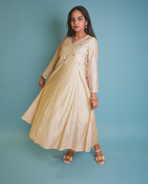 Cream Cross Knot Kurti Top